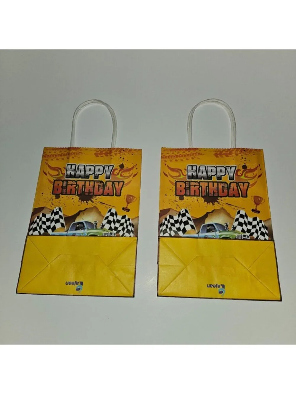 7 Monster Truck Happy Birthday Paper Gift Bag Lot 8.5x6 Green Blue Red Yellow